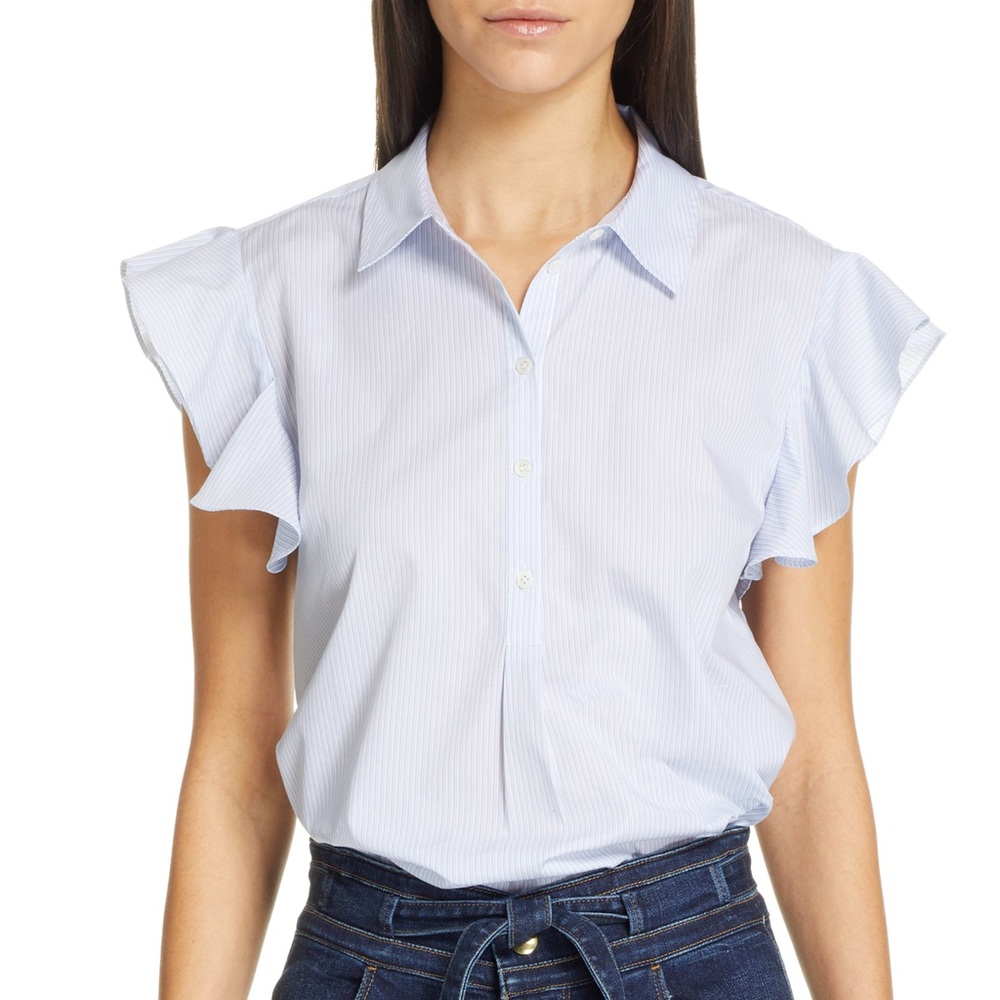 Flounce Sleeve Shirt In Shirting Blue Multi